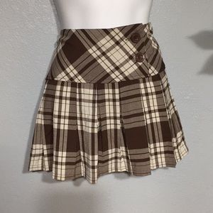 Brown & Beige Box Pleated Mini Skirt
